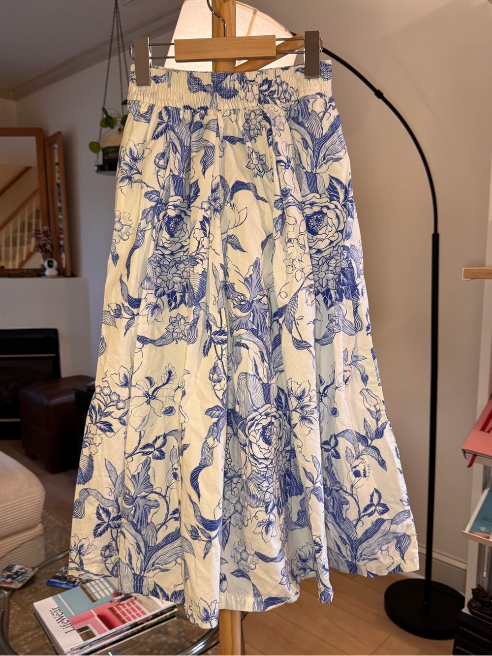 Zara Woman Blue & White Floral Midi Skirt